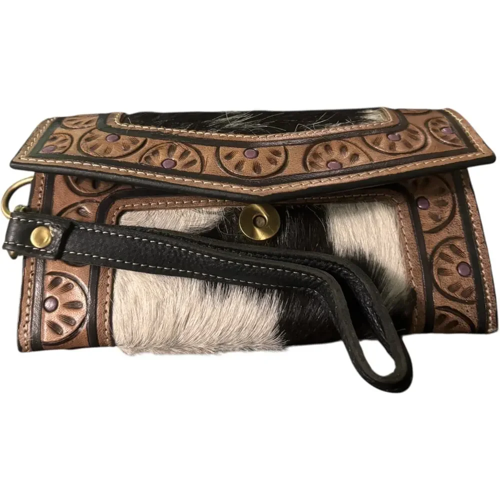 Handcrafted Western Cowhide Leather Wallet With Tooled Floral Design
